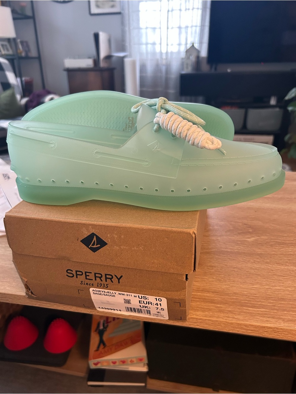 Brand new never worn——Sperry Sage Green Jelly Boat Shoe